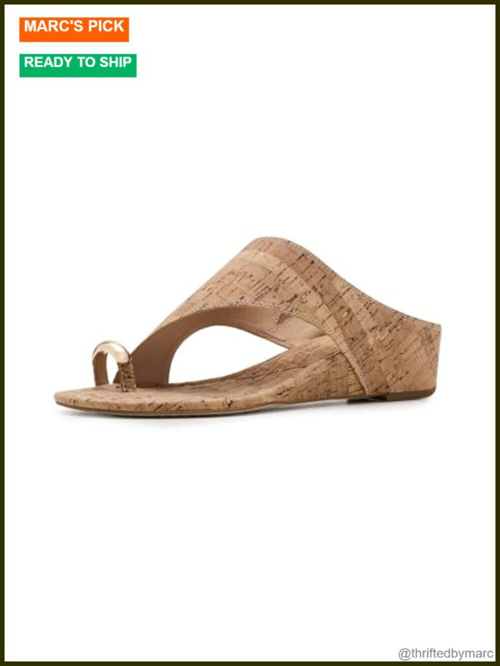 Leather Demi Wedge Sandals with Toe Ring Ankle Strap Slip On